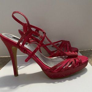 Red / Pink ankle strap peep toe stiletto